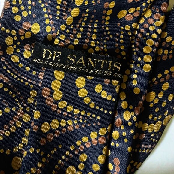 Vintage Silk Black Gold Yellow Rust Orange Dotted De Santis Rome Tie Pointillism - Picture 2 of 3
